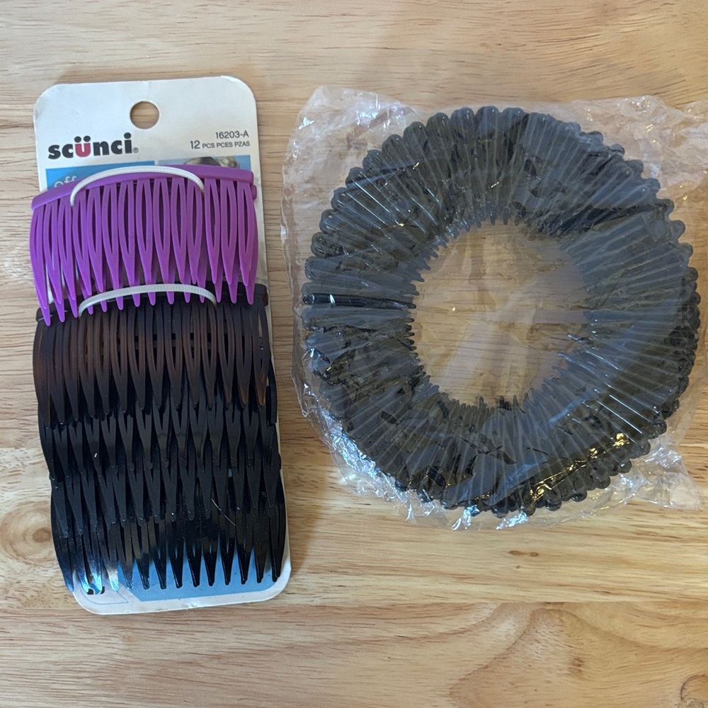 scunci Black and Purple Slide-In Hair Combs Pack 10 Round Headbands